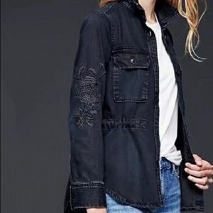 GAP | Embroidered Denim Rose Utility Jacket | S